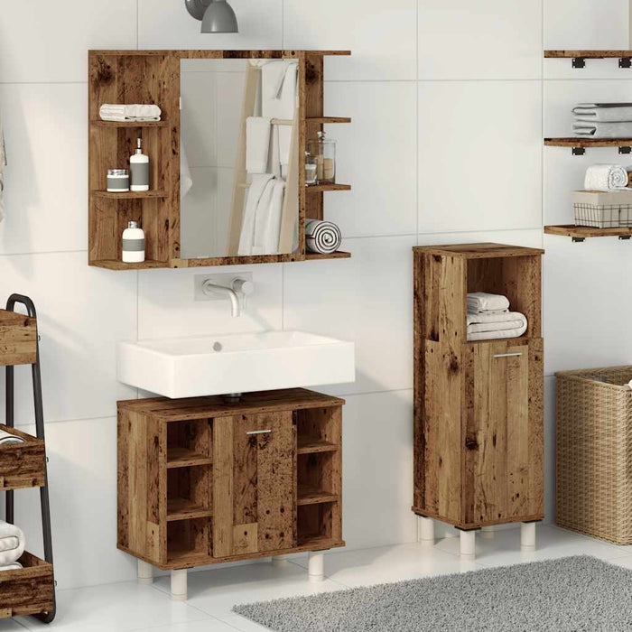 Set mobilier de baie, 3 piese, lemn vechi, lemn prelucrat WALTI