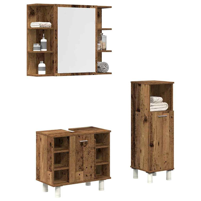 Set mobilier de baie, 3 piese, lemn vechi, lemn prelucrat WALTI