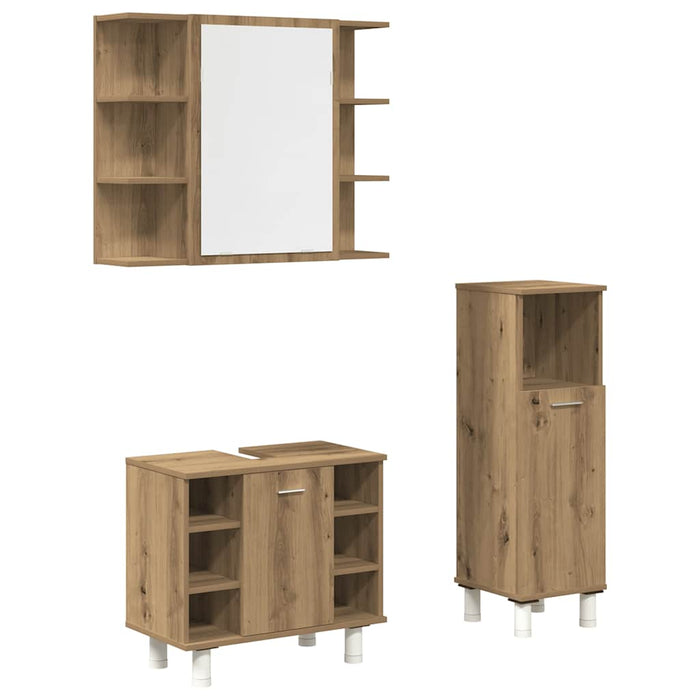 Set mobilier de baie, 3 piese, stejar artizanal, lemn prelucrat - WALTI WALTI