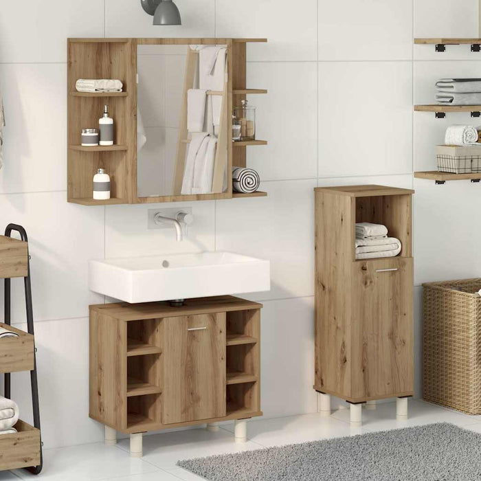 Set mobilier de baie, 3 piese, stejar artizanal, lemn prelucrat - WALTI WALTI