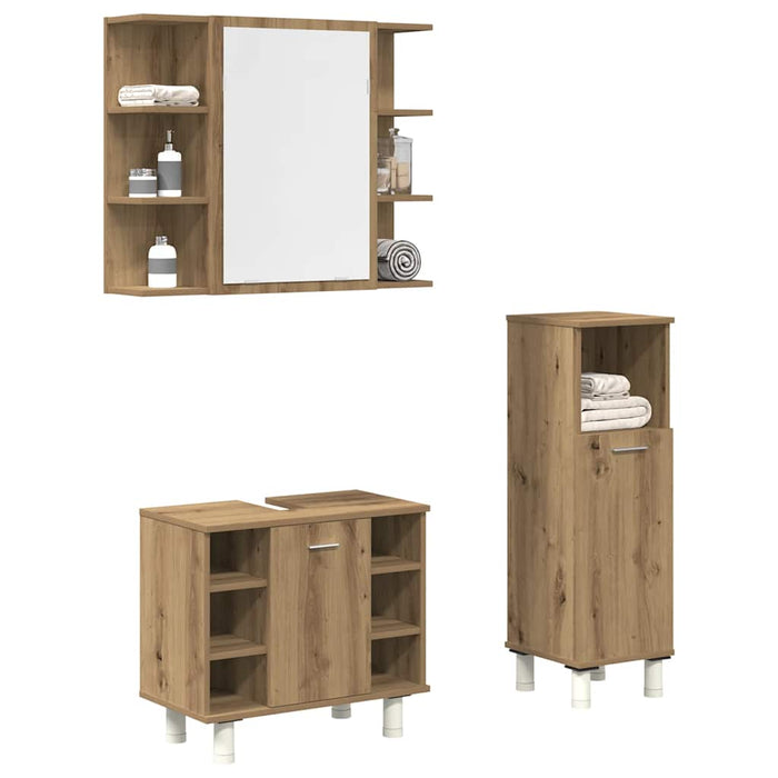 Set mobilier de baie, 3 piese, stejar artizanal, lemn prelucrat - WALTI WALTI