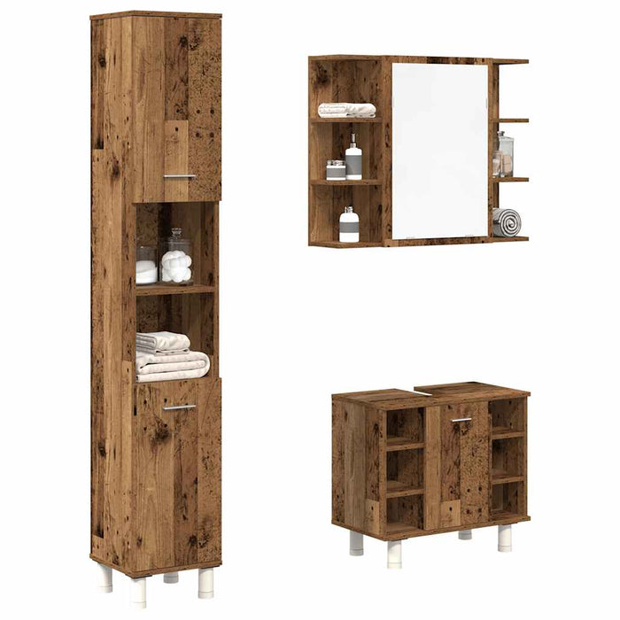 Set mobilier de baie, 3 piese, lemn vechi, lemn prelucrat - WALTI WALTI