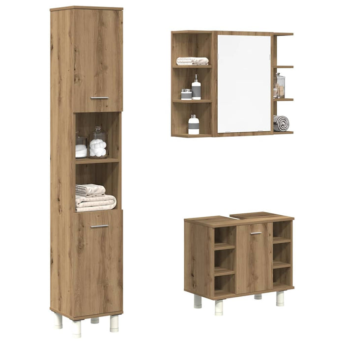 Set mobilier de baie, 3 piese, stejar artizanal, lemn prelucrat - WALTI WALTI