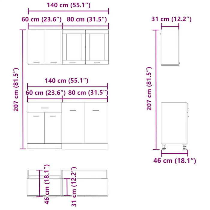 Set dulapuri de bucătărie 4 piese Artisan Stejar lemn prelucrat - WALTI WALTI