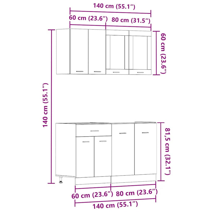 Set dulapuri de bucătărie 4 piese Artisan Stejar lemn prelucrat - WALTI WALTI