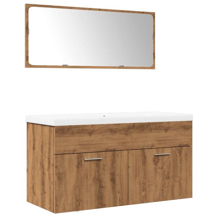 Set mobilier de baie, 3 piese, stejar artizanal, lemn prelucrat - WALTI WALTI