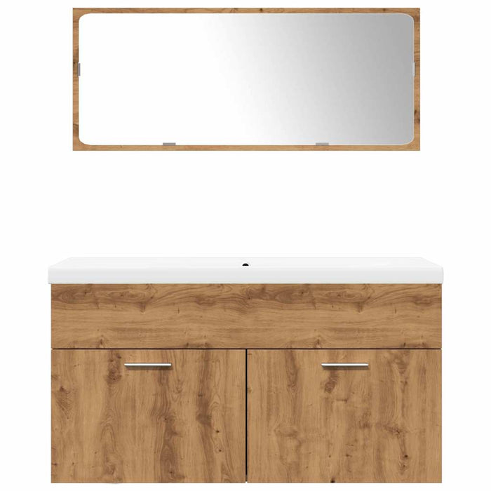 Set mobilier de baie, 3 piese, stejar artizanal, lemn prelucrat - WALTI WALTI
