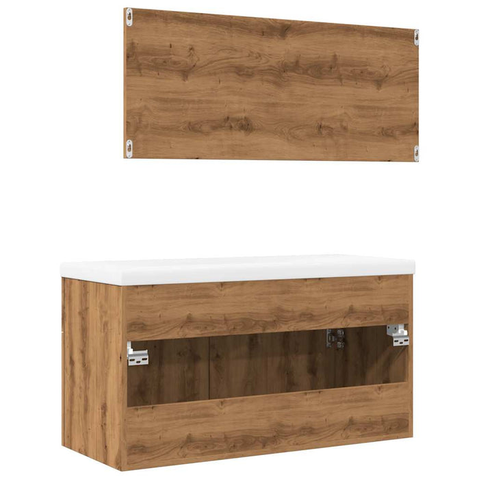 Set mobilier de baie, 3 piese, stejar artizanal, lemn prelucrat - WALTI WALTI