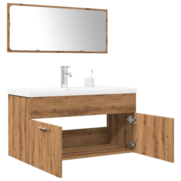 Set mobilier de baie, 3 piese, stejar artizanal, lemn prelucrat - WALTI WALTI