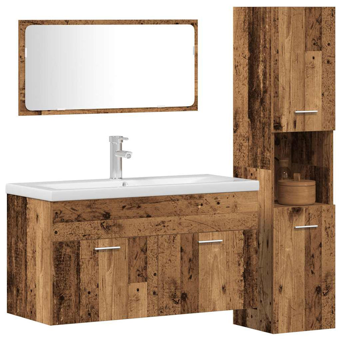 Set mobilier de baie, 3 piese, lemn vechi, lemn prelucrat - WALTI WALTI