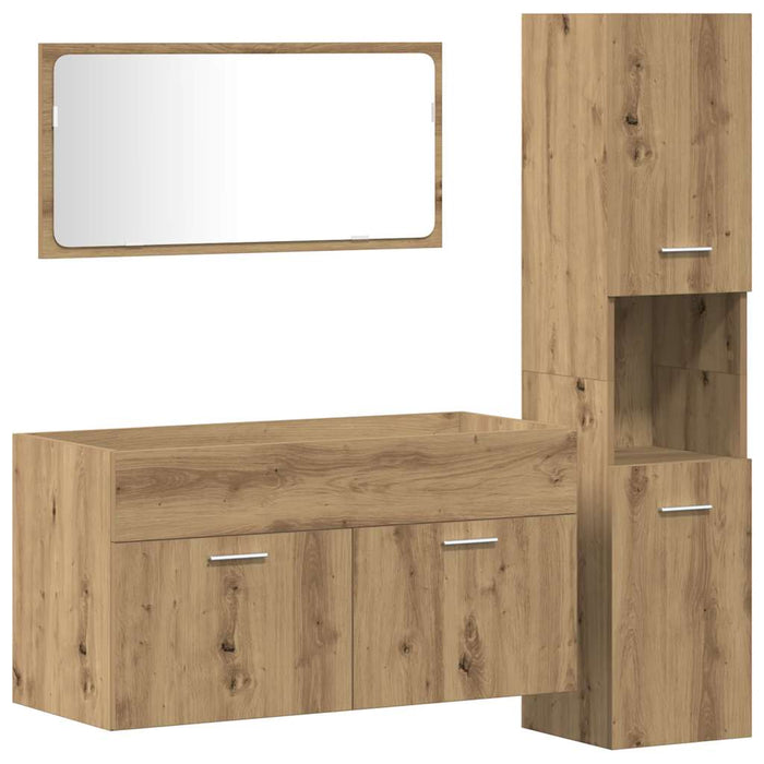 Set mobilier de baie, 3 piese, stejar artizanal, lemn prelucrat - WALTI WALTI