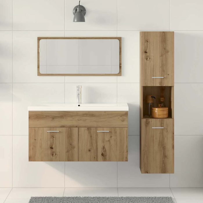 Set mobilier de baie, 3 piese, stejar artizanal, lemn prelucrat - WALTI WALTI