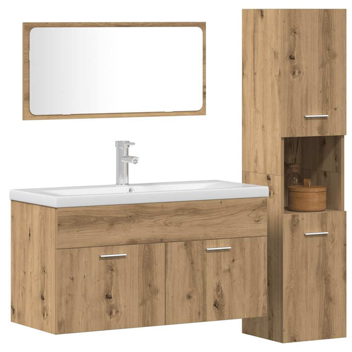 Set mobilier de baie, 3 piese, stejar artizanal, lemn prelucrat - WALTI WALTI