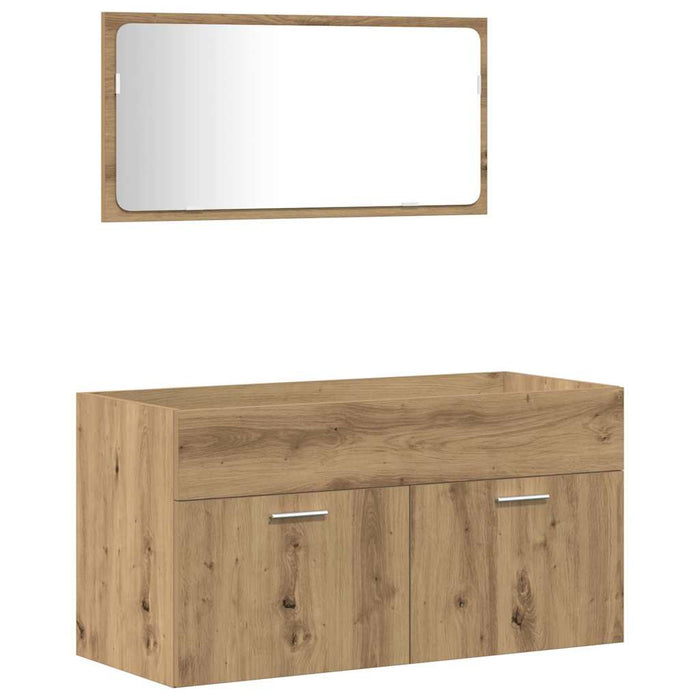 Set mobilier de baie, 3 piese, stejar artizanal, lemn prelucrat - WALTI WALTI