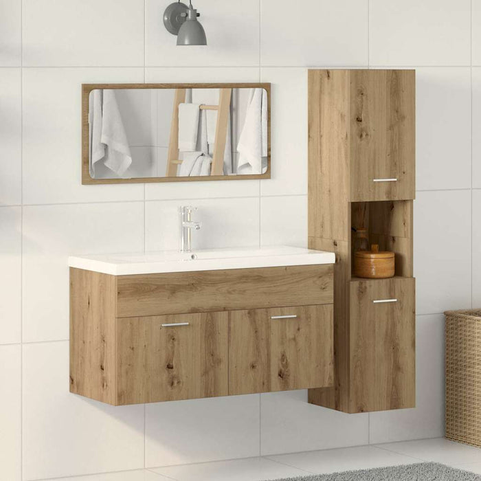 Set mobilier de baie, 3 piese, stejar artizanal, lemn prelucrat - WALTI WALTI