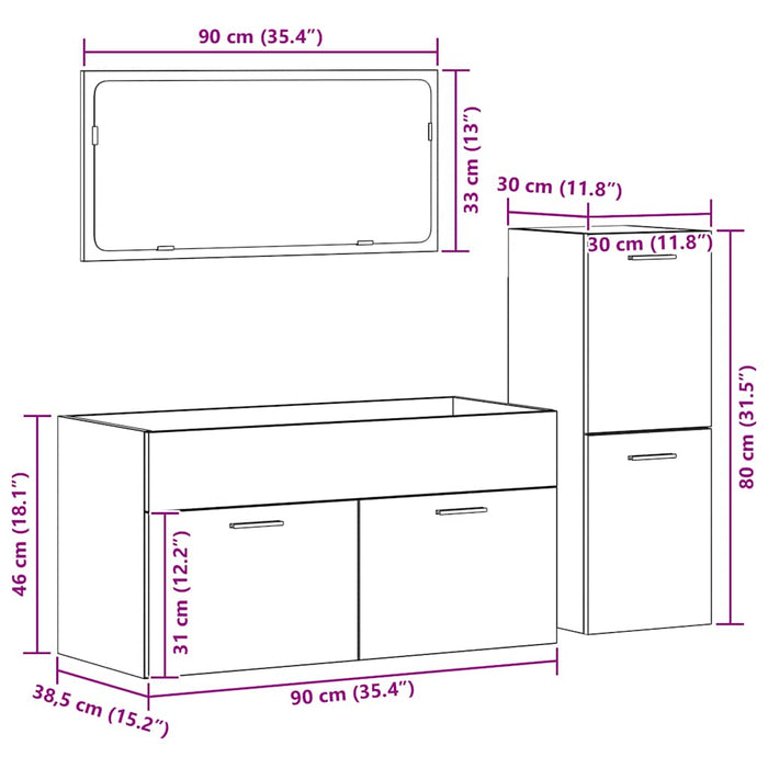Set mobilier de baie, 3 piese, lemn vechi, lemn prelucrat WALTI