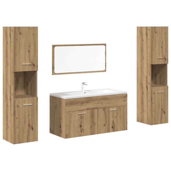 Set mobilier de baie, 4 piese, stejar artizanal, lemn prelucrat - WALTI WALTI