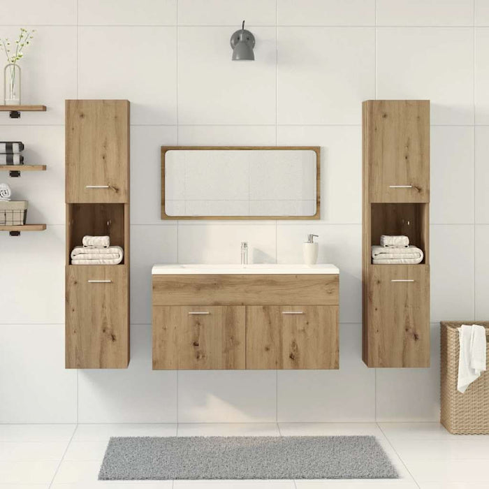 Set mobilier de baie, 4 piese, stejar artizanal, lemn prelucrat - WALTI WALTI