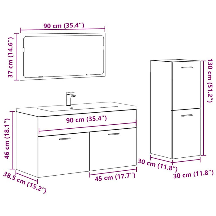 Set mobilier de baie, 4 piese, stejar artizanal, lemn prelucrat - WALTI WALTI