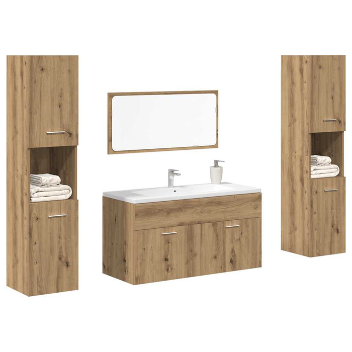 Set mobilier de baie, 4 piese, stejar artizanal, lemn prelucrat - WALTI WALTI
