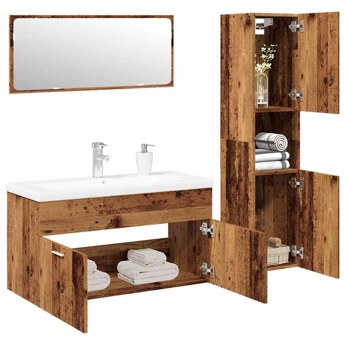 Set mobilier de baie, 4 piese, lemn vechi, lemn prelucrat - WALTI WALTI