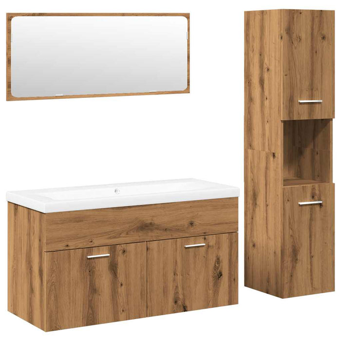 Set mobilier de baie, 4 piese, stejar artizanal, lemn prelucrat - WALTI WALTI