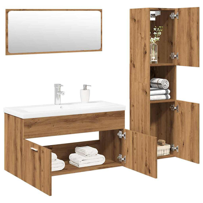 Set mobilier de baie, 4 piese, stejar artizanal, lemn prelucrat - WALTI WALTI