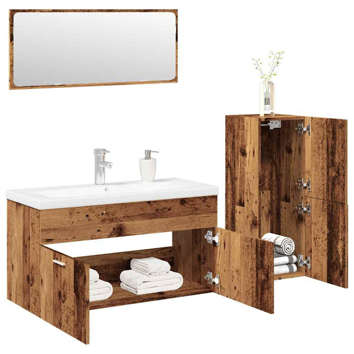 Set mobilier de baie, 4 piese, lemn vechi, lemn prelucrat WALTI