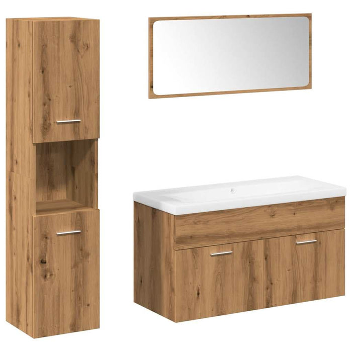 Set mobilier de baie, 5 piese, stejar artizanal, lemn prelucrat - WALTI WALTI