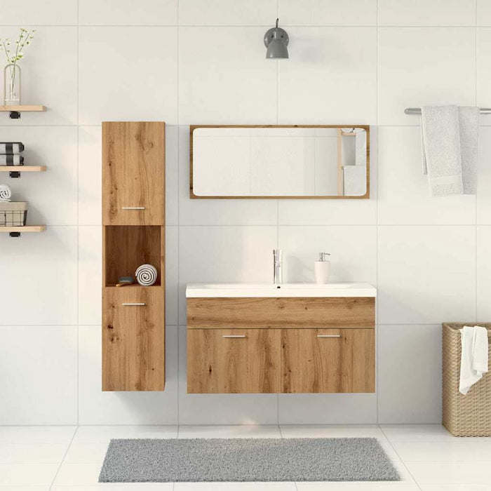 Set mobilier de baie, 5 piese, stejar artizanal, lemn prelucrat - WALTI WALTI