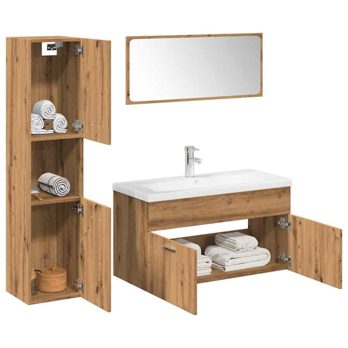 Set mobilier de baie, 5 piese, stejar artizanal, lemn prelucrat - WALTI WALTI