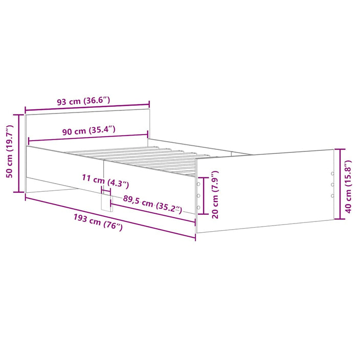 Cadru de pat fără saltea Lemn vechi 90x190cm Lemn prelucrat - WALTI WALTI