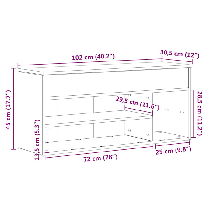 Bancă de pantofi Stejar Sonoma 102x30,5x45 cm Lemn prelucrat - WALTI WALTI