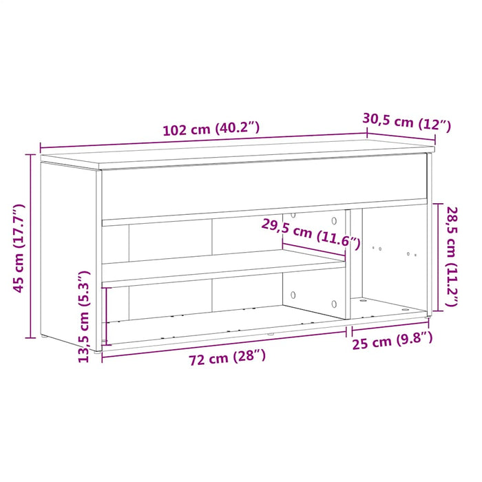 Bancă de pantofi, gri sonoma, 102x30,5x45 cm, lemn prelucrat - WALTI WALTI