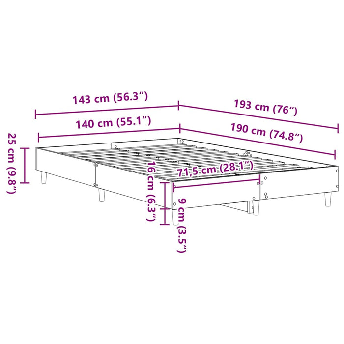 Cadru pat fără saltea Stejar afumat 140x190 cm Lemn prelucrat WALTI