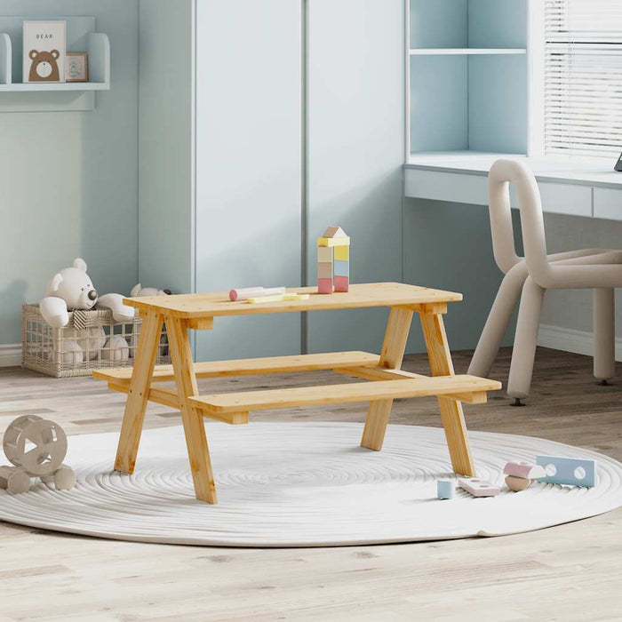 Masă pentru copii cu bănci „IRUN” 90x79,5x50 cm lemn masiv - WALTI WALTI