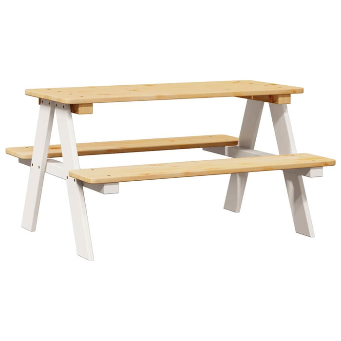 Masa pentru copii cu banci "IRUN" alb 90x79,5x50cm lemn masiv - WALTI WALTI
