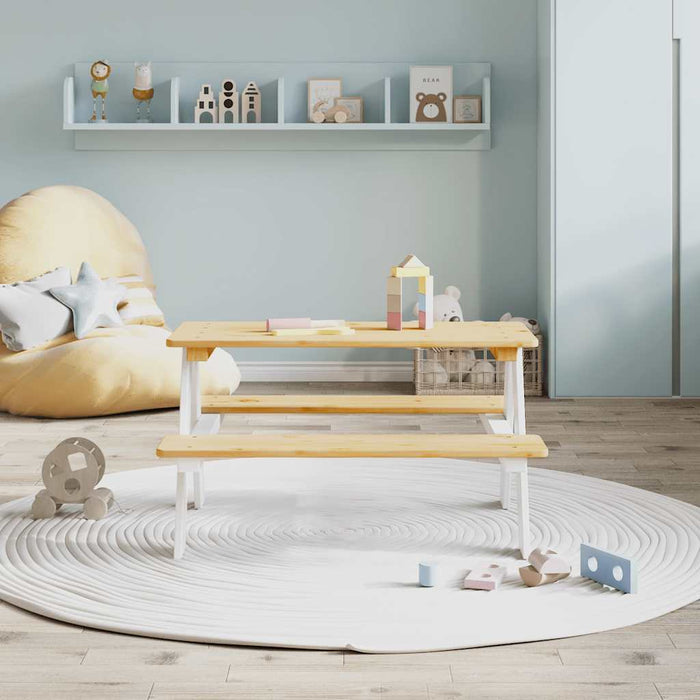 Masa pentru copii cu banci "IRUN" alb 90x79,5x50cm lemn masiv - WALTI WALTI