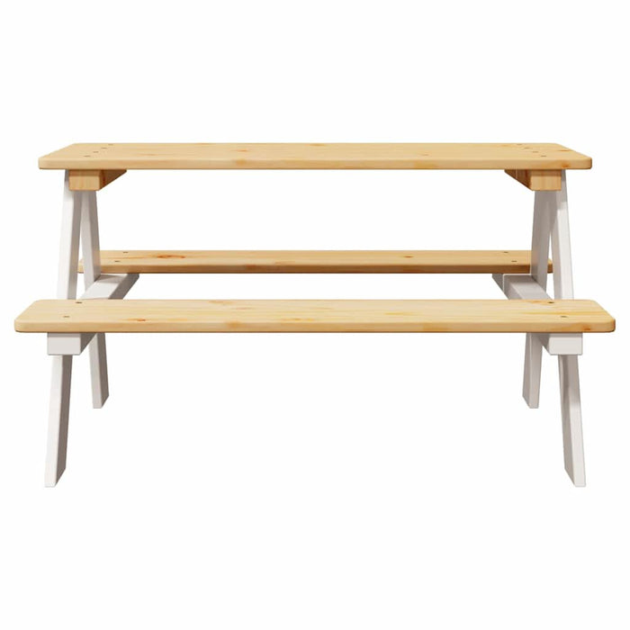 Masa pentru copii cu banci "IRUN" alb 90x79,5x50cm lemn masiv - WALTI WALTI