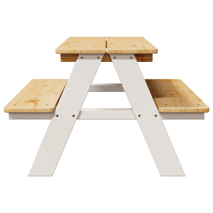 Masa pentru copii cu banci "IRUN" alb 90x79,5x50cm lemn masiv - WALTI WALTI