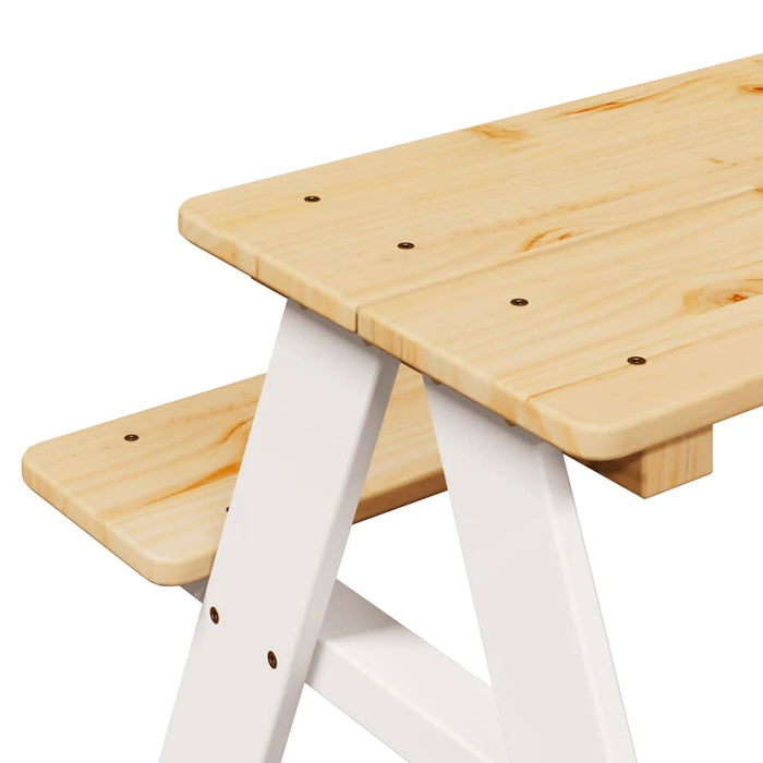 Masa pentru copii cu banci "IRUN" alb 90x79,5x50cm lemn masiv - WALTI WALTI