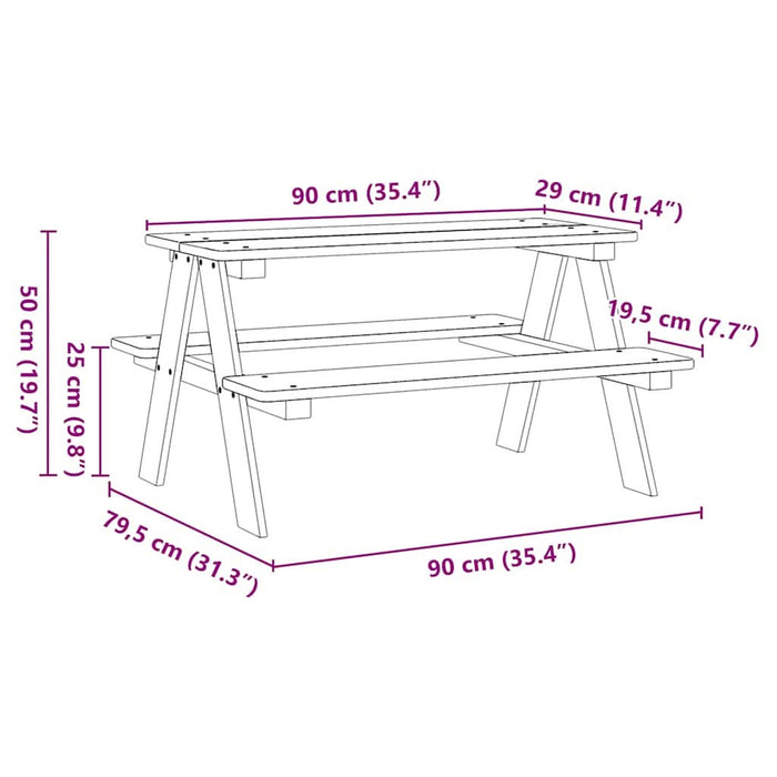 Masa pentru copii cu banci "IRUN" alb 90x79,5x50cm lemn masiv - WALTI WALTI