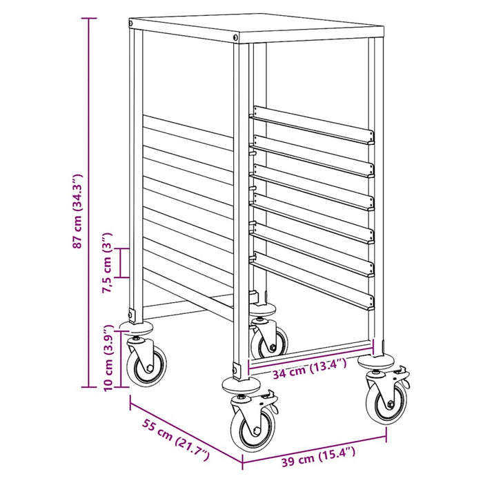 Cărucior cu tăvi cu 6 containere GN 39x55x87 cm oțel inoxidabil - WALTI WALTI
