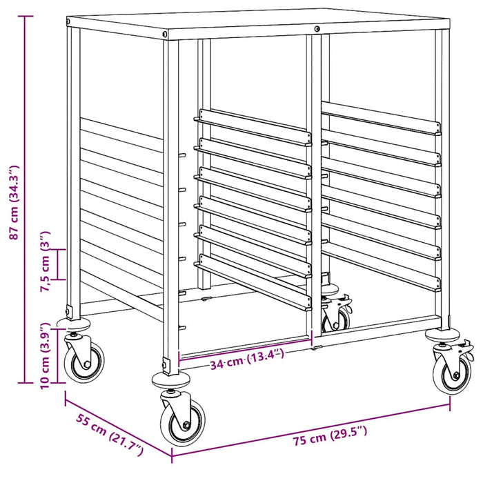 Cărucior cu tăvi cu 12 containere GN 75x55x87cm oțel inoxidabil - WALTI WALTI