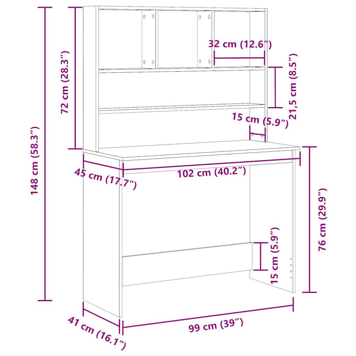 Birou cu rafturi, stejar negru, 102x45x148 cm, lemn prelucrat - WALTI WALTI