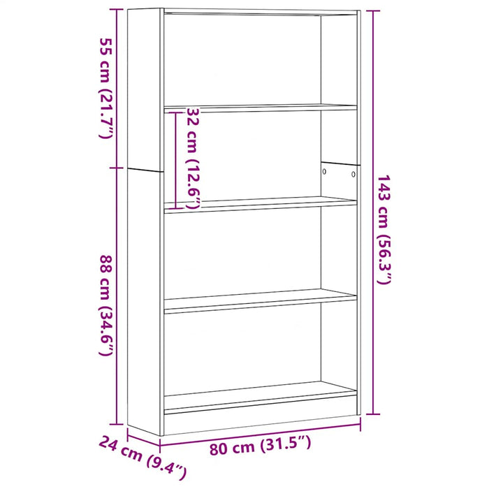 Bibliotecă cu 4 etaje Stejar negru 80x24x143 cm Lemn prelucrat - WALTI WALTI