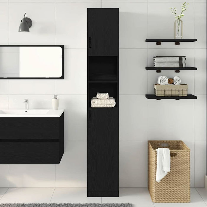Dulap de baie stejar negru 32x25,5x190 cm lemn prelucrat - WALTI WALTI