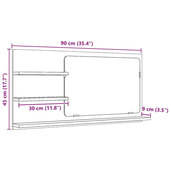 Dulap cu oglindă pentru baie, stejar negru, 90x11x45 cm, lemn stratificat - WALTI WALTI