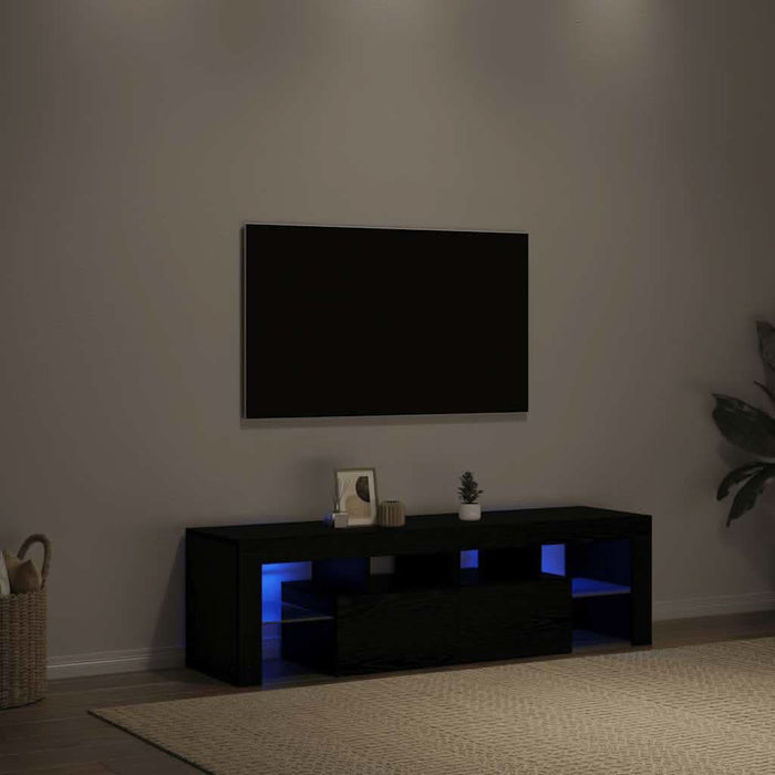 Dulap TV cu LED stejar negru 140x36,5x40 cm lemn prelucrat - WALTI WALTI