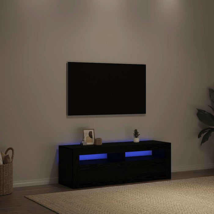 Dulap TV cu LED stejar negru 120x35x40 cm lemn prelucrat - WALTI WALTI